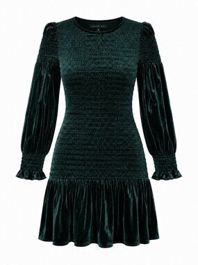 NEW GIANNI BINI Sz XL Emerald Green LINA Smocked Velvet Holiday Party Dress